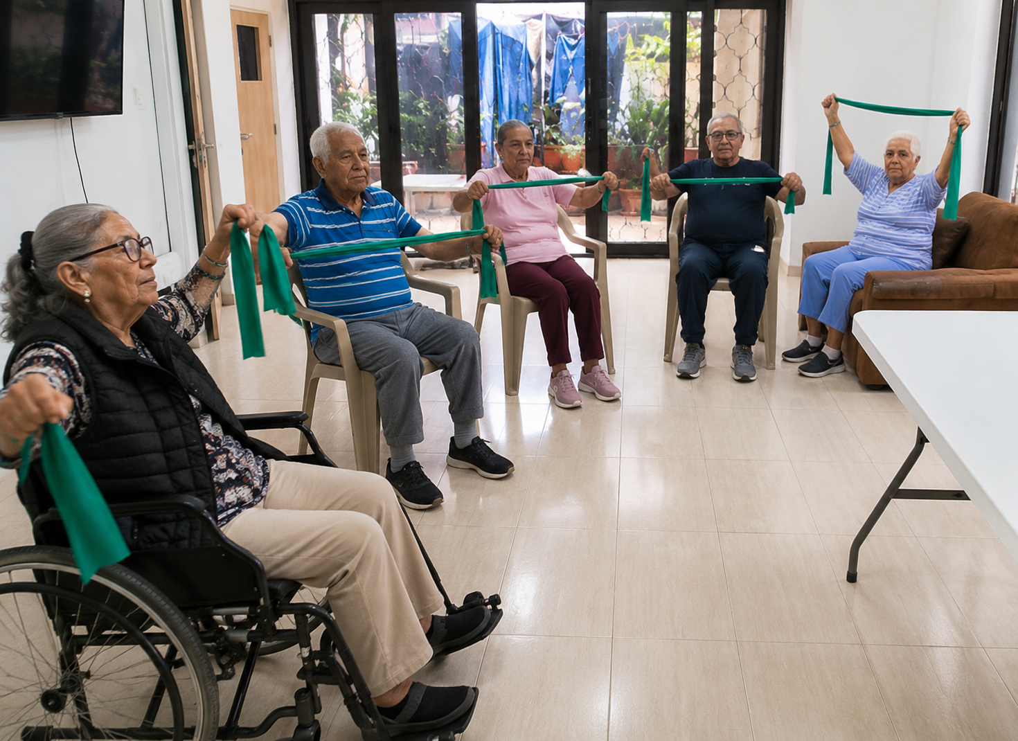 Terapeuta de actividades realizando estimulación cognitiva con adulto mayor en Sonríe a la Vida
